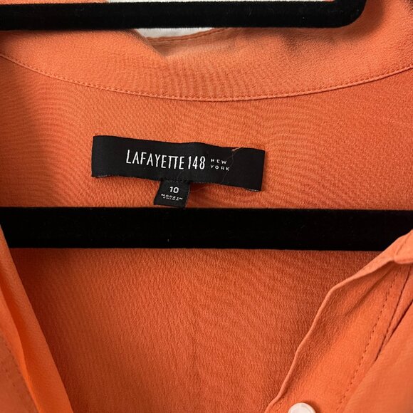 Lafayette 148 NY Sz 10 100% Silk Button Up Shirt Top Burnt Orange Quiet Luxury - Picture 2 of 14